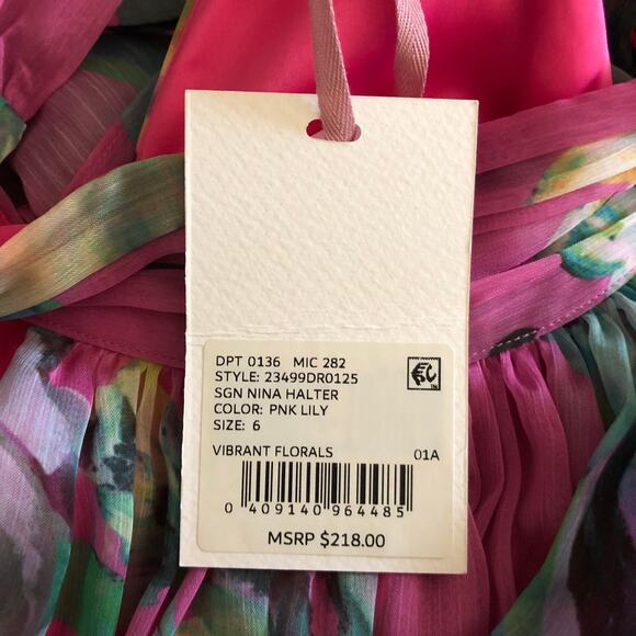 Alex Marie Nina Halter Pink Lily Vibrant Floral Sleeveless Dress Womens Sz 6 NWT - Picture 16 of 16